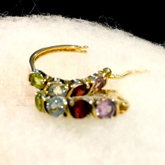 Ross-Simons Vermeil Gold Plated Sterling Silver Multi Gem Stone Hoop Earrings - Picture 11 of 12